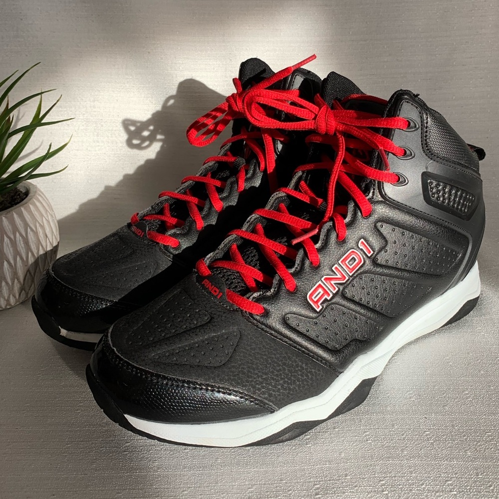 AND1 Black And Red Guard High Top Basketball Athletic Shoes Mens 10